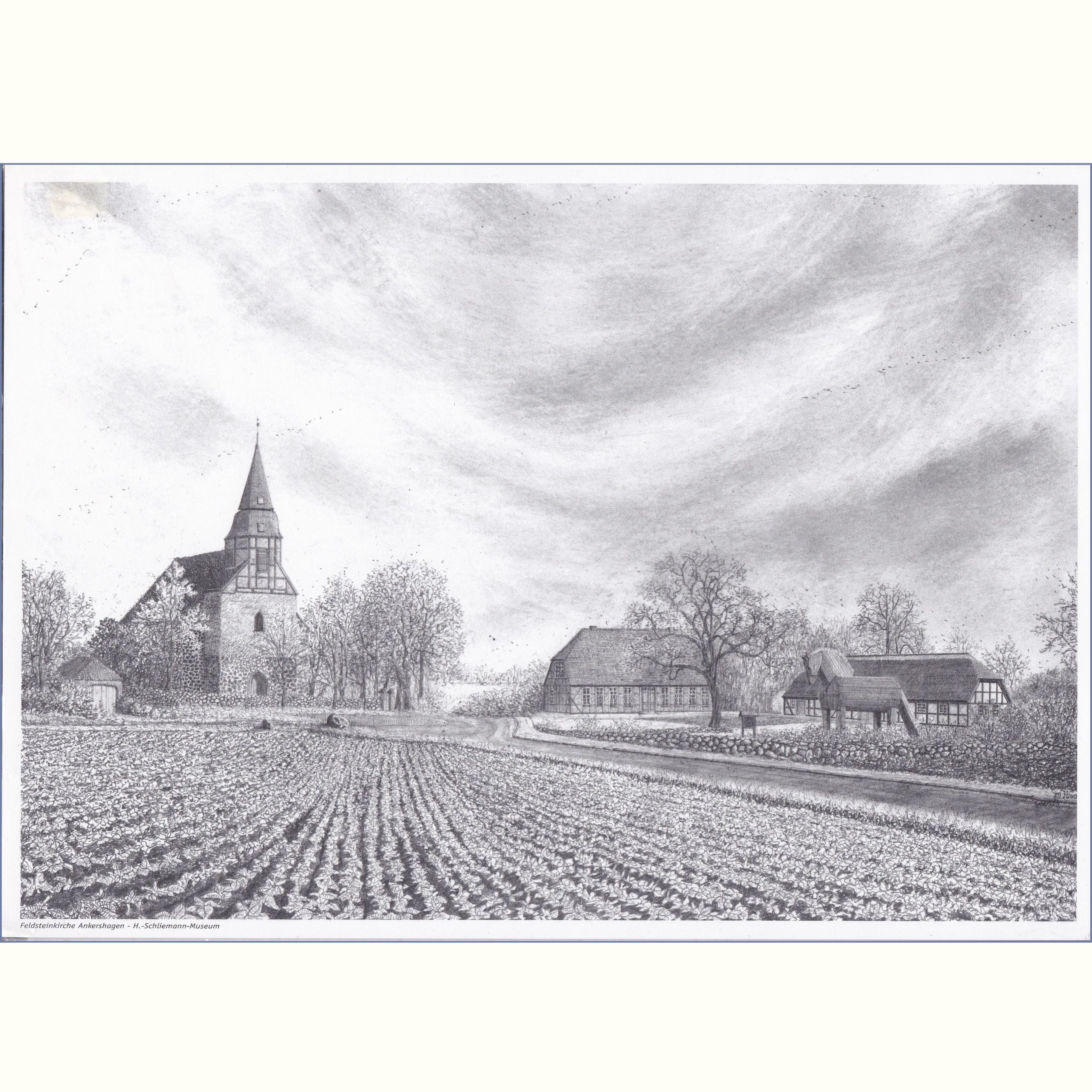 Bleistiftzeichnung von der Feldsteinkirche in Ankershagen