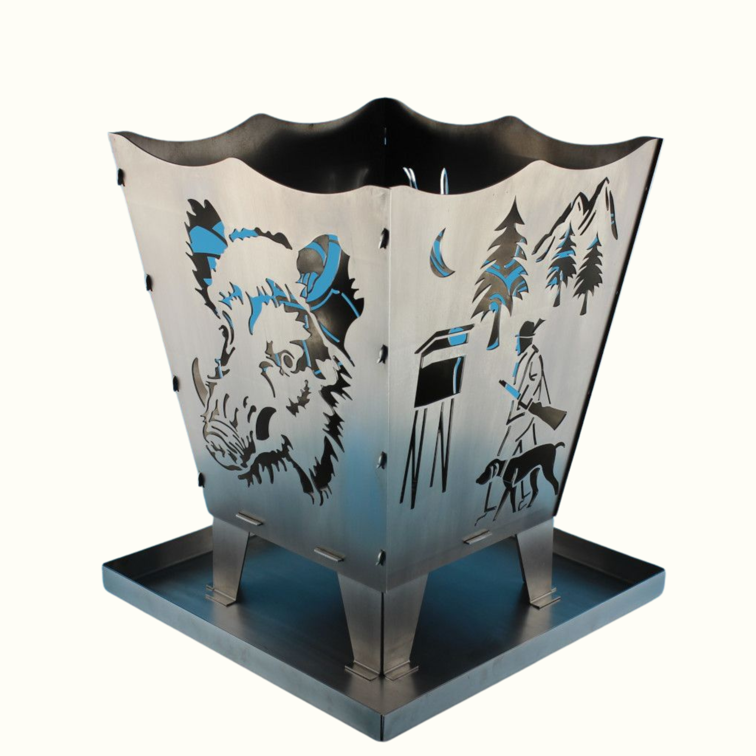 feuerkorb mit motiven der jagd