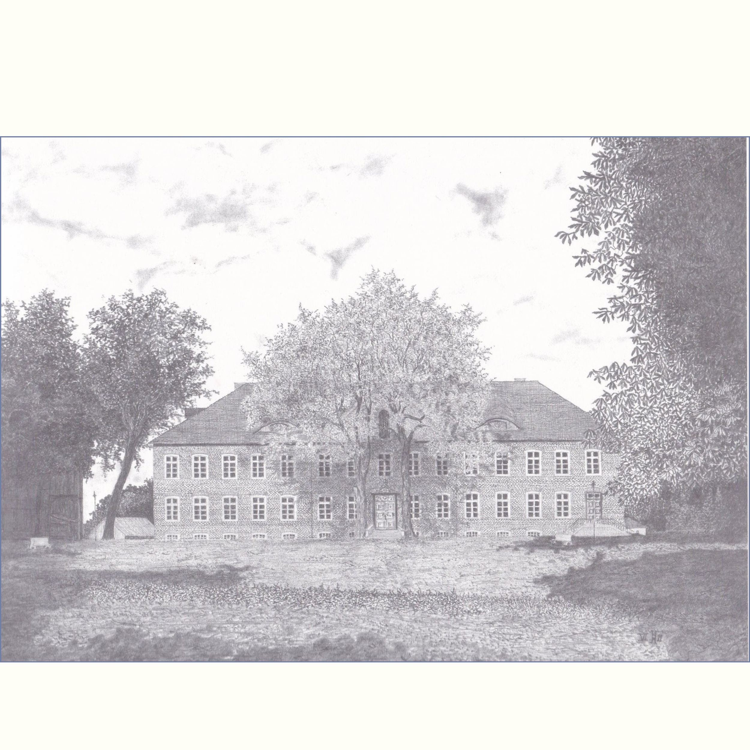 Bleistiftzeichnung vom Herrenhaus Ludorf