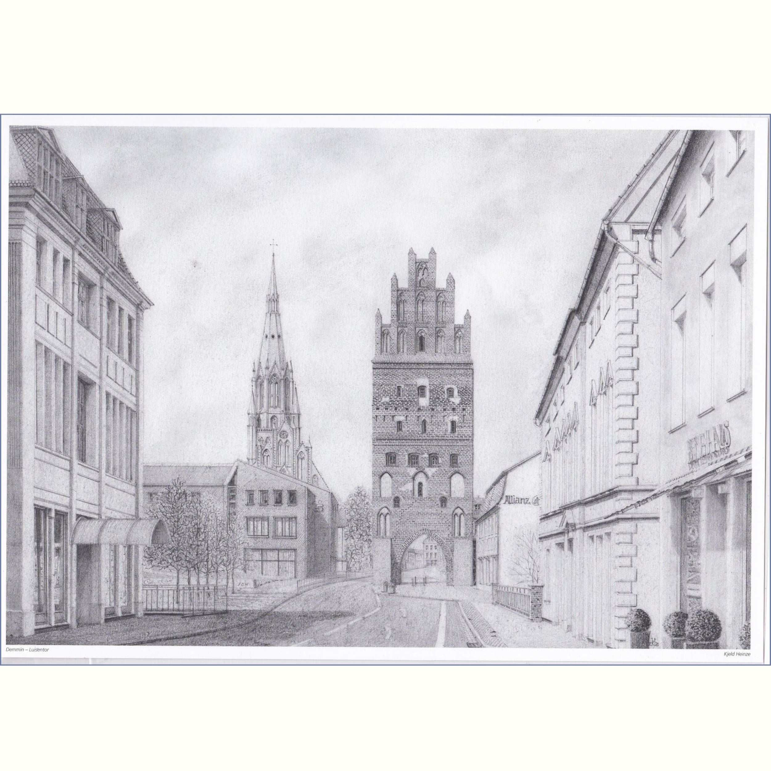 Bleistiftzeichnung vom Luisentor der Hansestadt Demmin