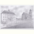 Bleistiftzeichnung vom Malchiner Markt